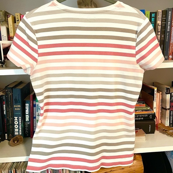 Croft & Barrow Striped Cotton Tee | Neutral Pink Tan White | Size M - Picture 2 of 6